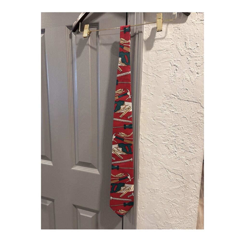 Home Improvement Men's Red Tools Novelty Tie 100% Polyester Pointed Style